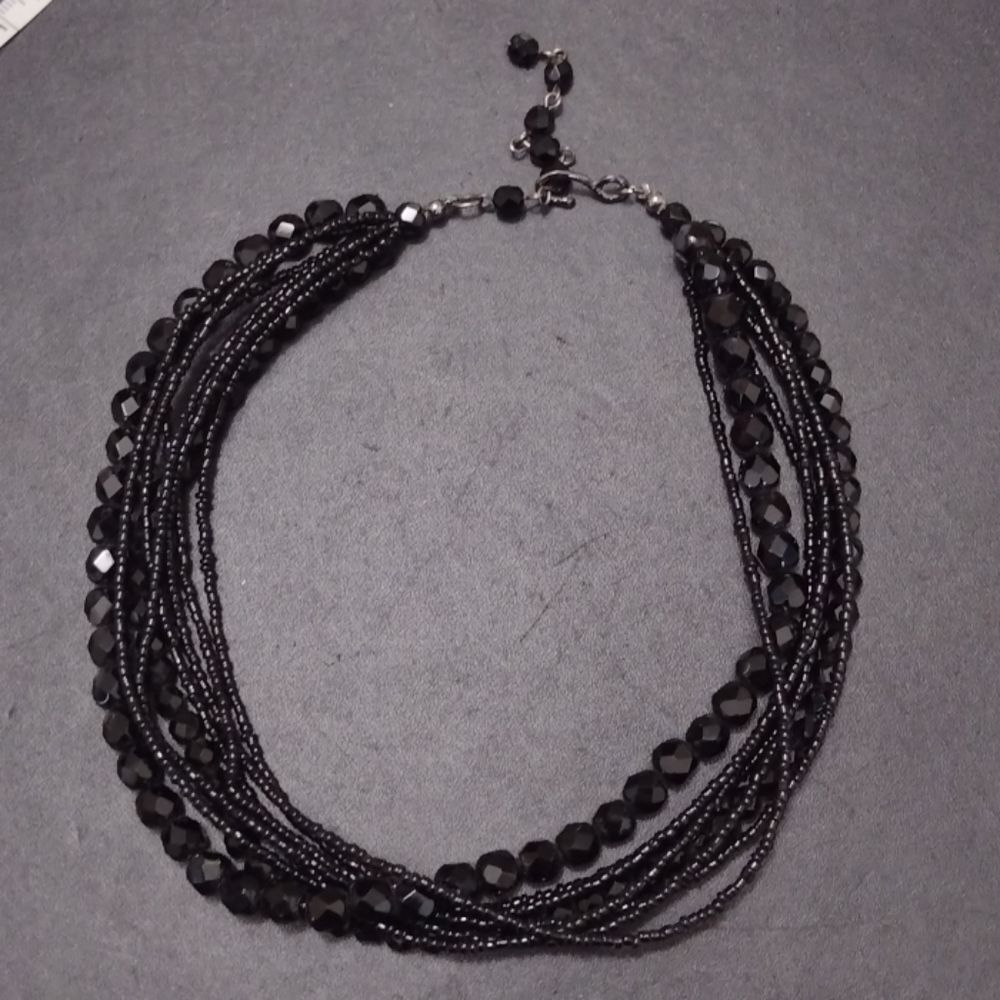 Vintage layered beaded necklace 14-17" black faceted